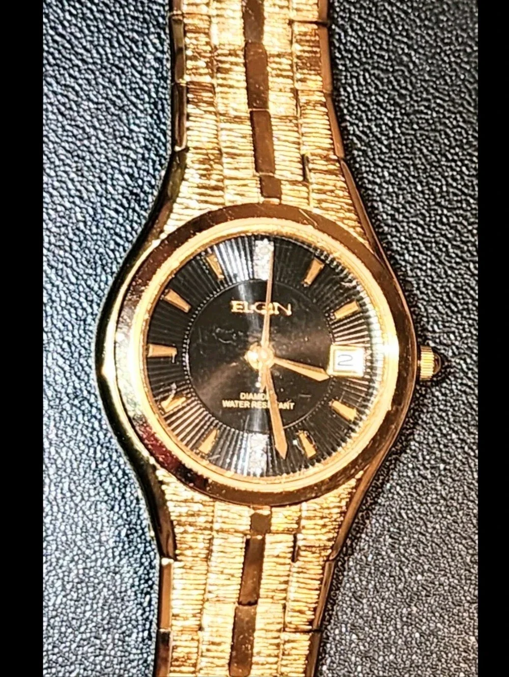 Elgin Gold-Tone Women's Dress Watch with Black Dial